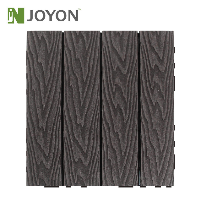 Chocolate Wood Grain Straight Slats 3D-Embossing WPC Interlocking Deck Tile