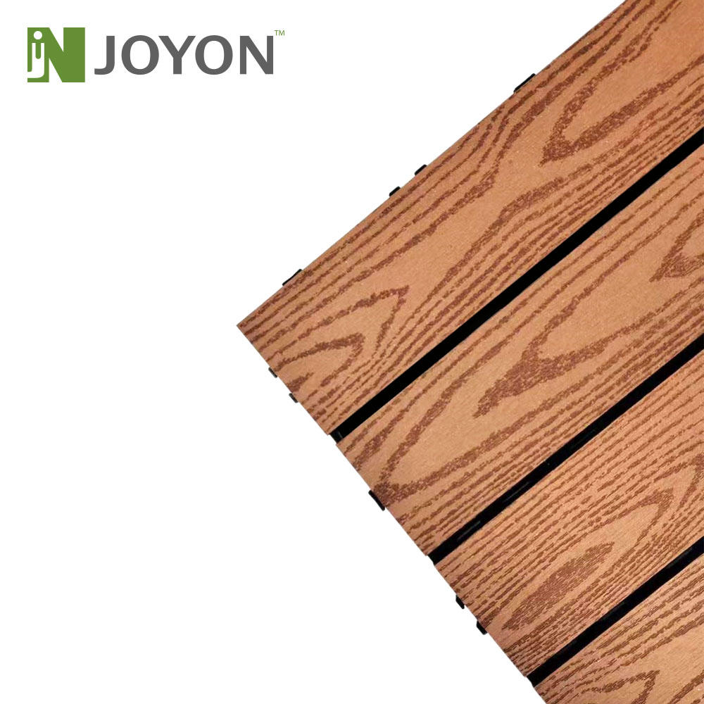 Redwood Straight Slats Embossing WPC Interlocking Deck Tile