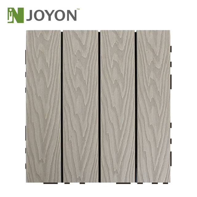 Oranic White Wood Grain Straight Slats 3D-Embossing WPC Interlocking Deck Tile