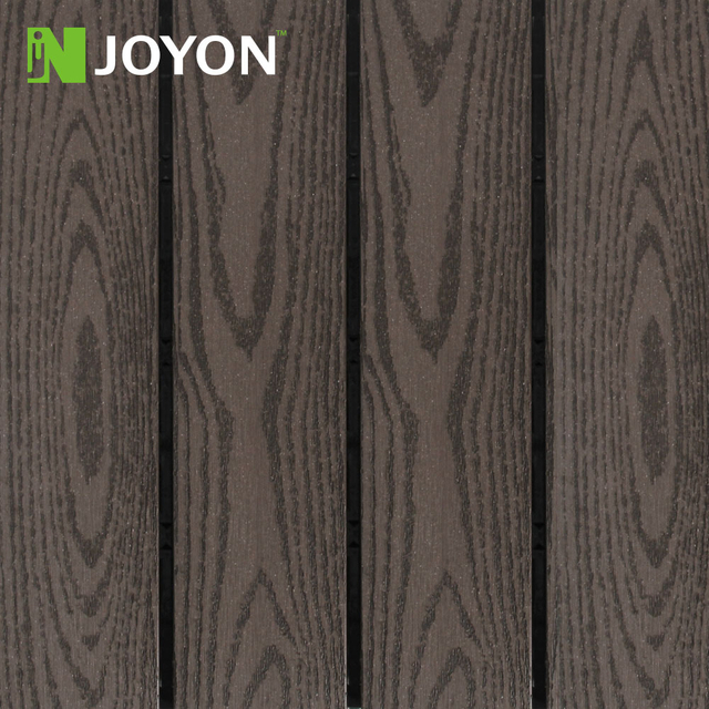 Chocolate Wood Grain Straight Slats Embossing WPC Interlocking Deck Tile