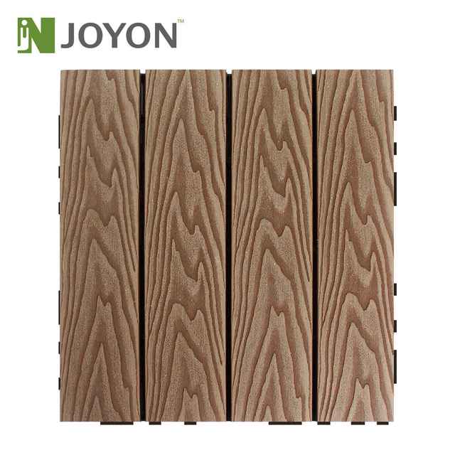 Teak Brown Straight Slats 3D-Embossing WPC Interlocking Deck Tile