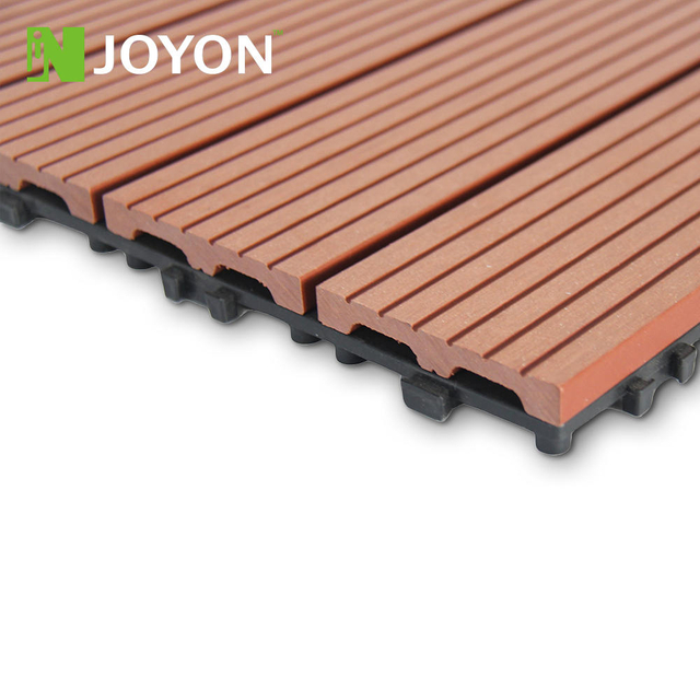 Brick Red Straight Slats Striped Groove WPC Interlocking Deck Tile