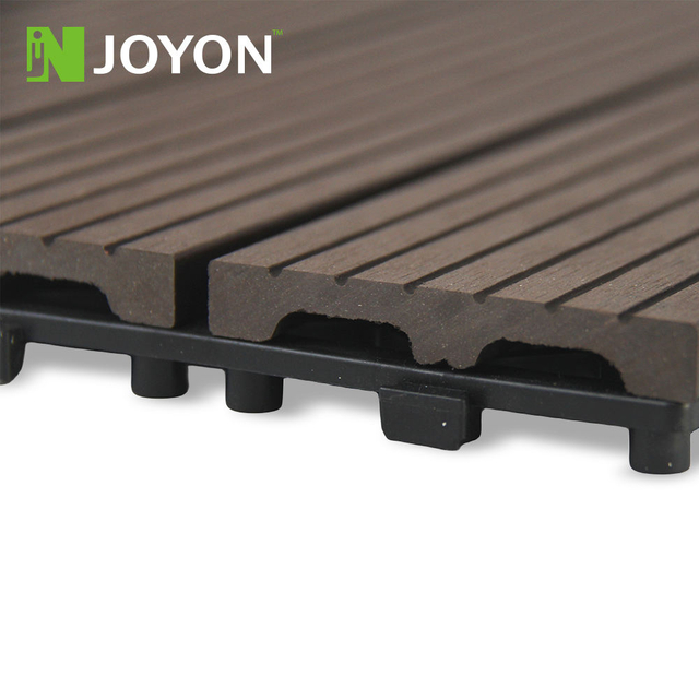 Chocolate Wood Grain Straight Slats Striped Groove WPC Interlocking Deck Tile