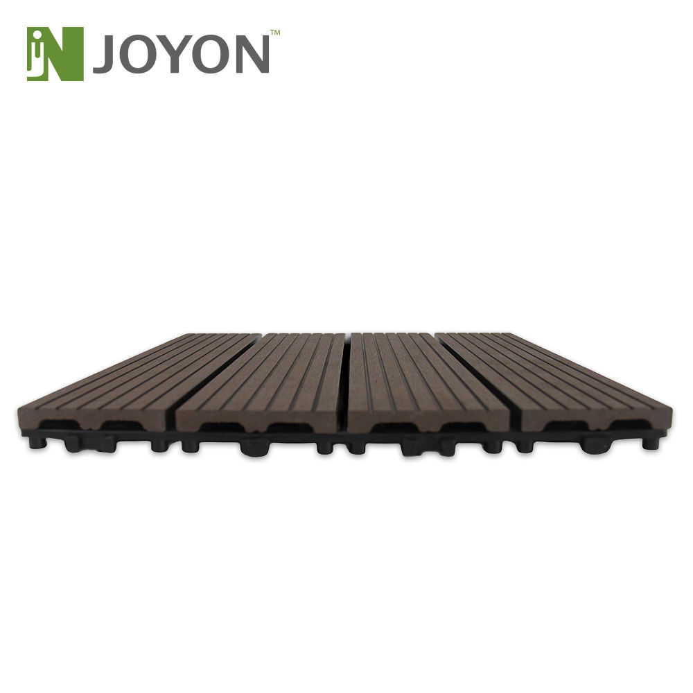 Chocolate Wood Grain Straight Slats Striped Groove WPC Interlocking Deck Tile