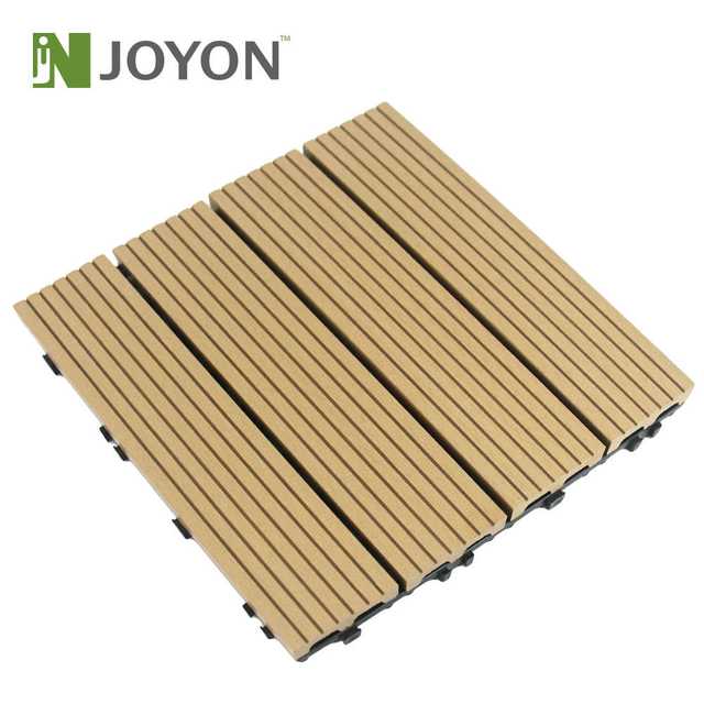 Teak Straight Slats Striped Groove WPC Interlocking Deck Tile