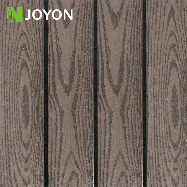 Coffee Wood Grain Straight Slats Embossing WPC Interlocking Deck Tile