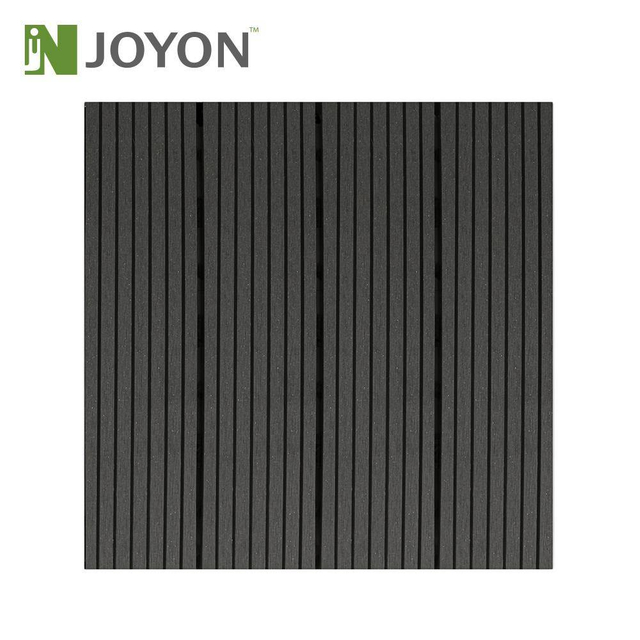 Black Straight Slats Striped Groove WPC Interlocking Deck Tile