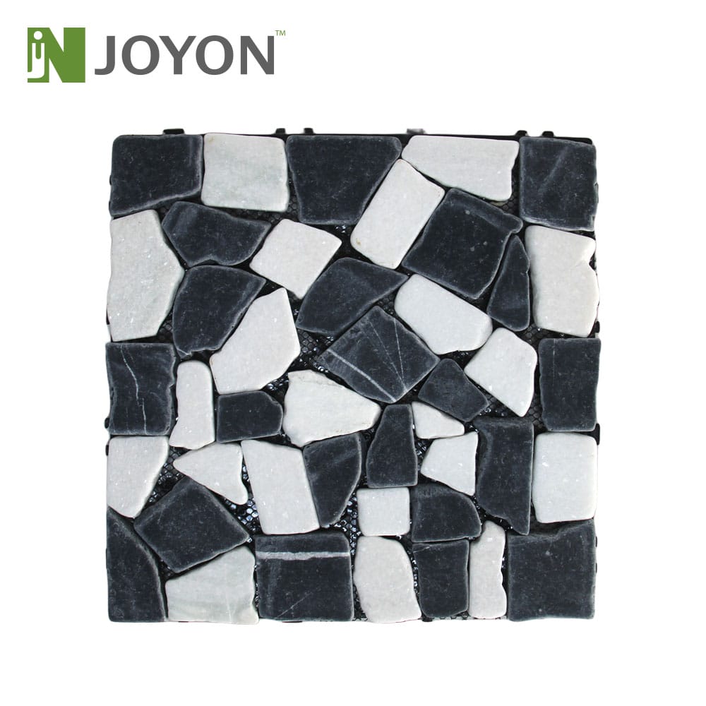 Black and White Color-blocking Pure Natural Real Stone Sliced Marble Interlocking Deck Tile