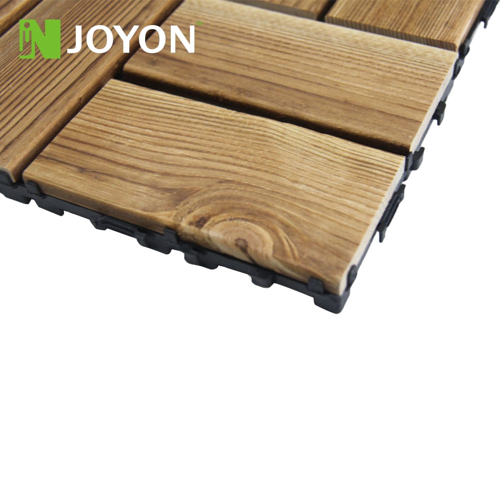 Natural Solid Wood Camphor Pine Checker Slat Interlocking Deck Tile, Long 8-Slat