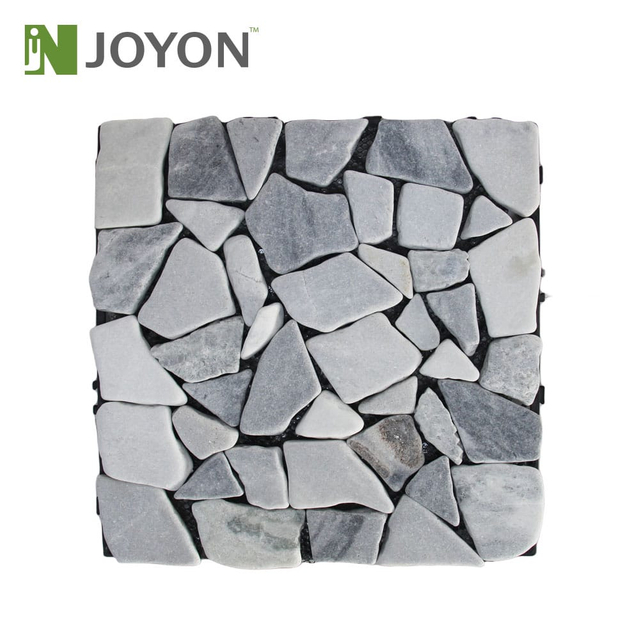Gray and White Color-blocking Pure Natural Real Stone Sliced Marble Interlocking Deck Tile