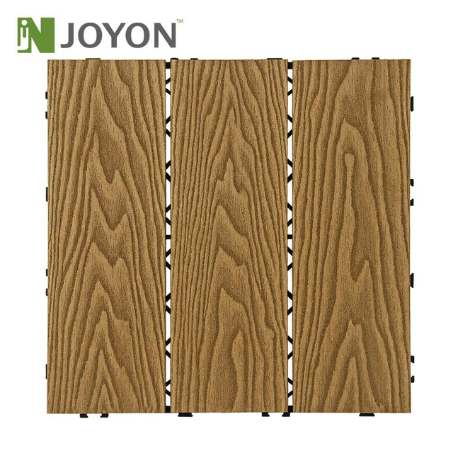 Teak Straight 3 Slats 3D-Embossing WPC Interlocking Deck Tile