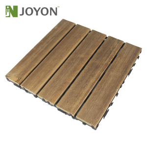Natural Solid Wood Camphor Pine Straight Slat Interlocking Deck Tile, Long 5-Slat