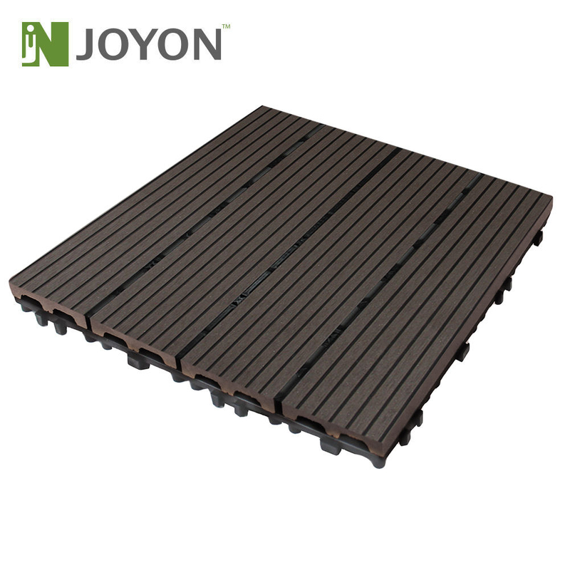Chocolate Wood Grain Straight Slats Striped Groove WPC Interlocking Deck Tile