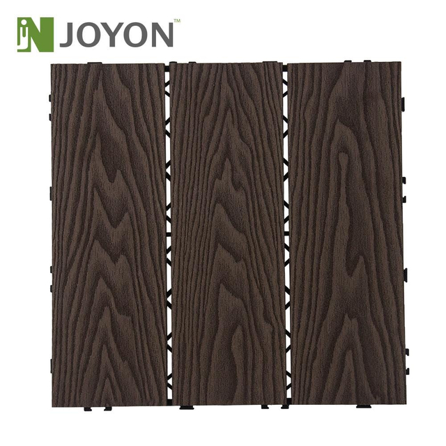 Coffee Woodgrain Straight 3 Slats 3D-Embossing WPC Interlocking Deck Tile
