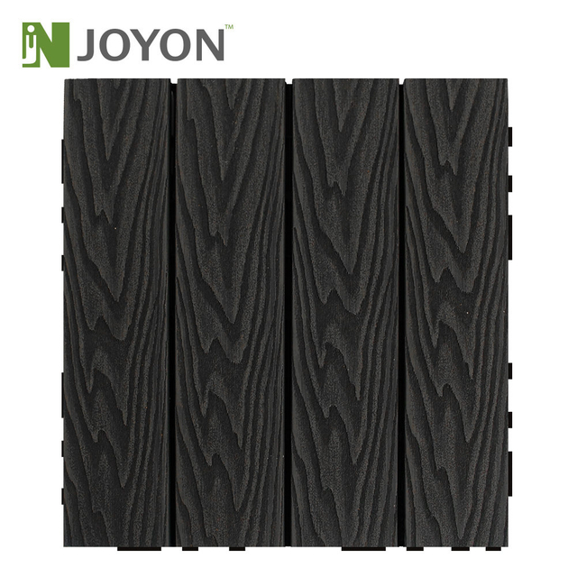 Black Wood Grain Straight Slats 3D-Embossing WPC Interlocking Deck Tile