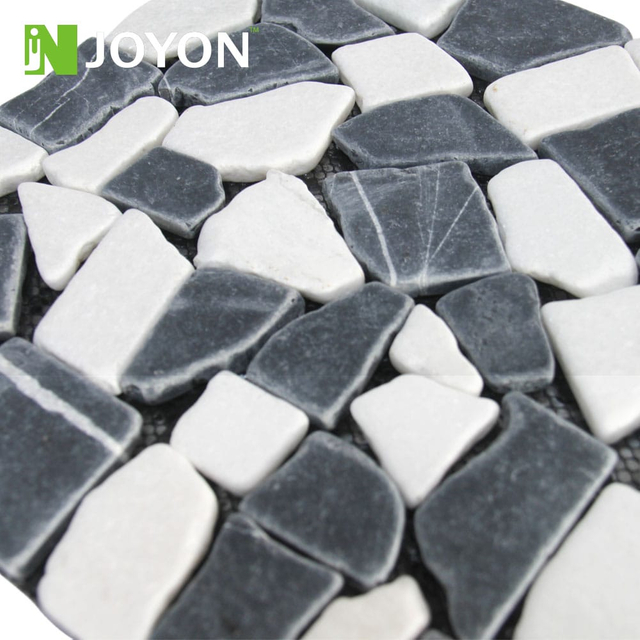 Black and White Color-blocking Pure Natural Real Stone Sliced Marble Interlocking Deck Tile