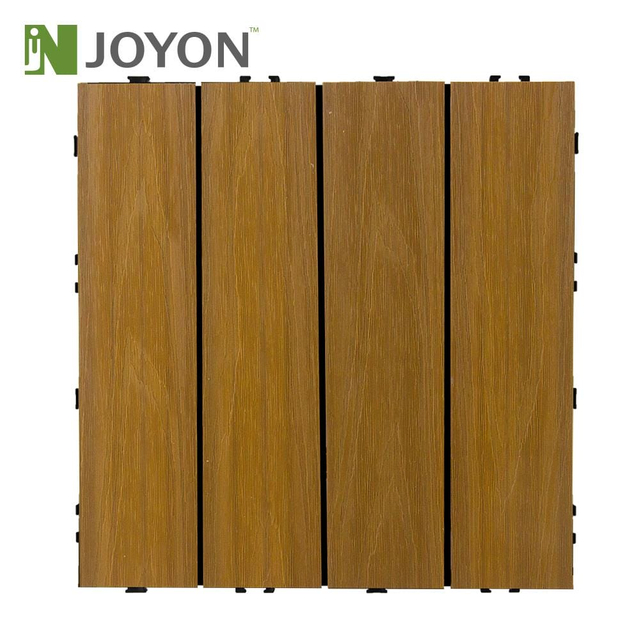 Teak Brown Straight Slats Co-Extrusion WPC Interlocking Deck Tile