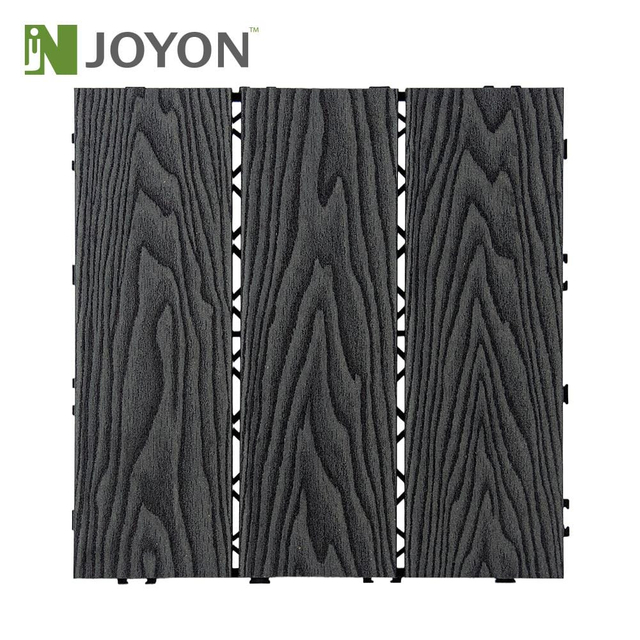 Gray Woodgrain Straight 3 Slats 3D-Embossing WPC Interlocking Deck Tile