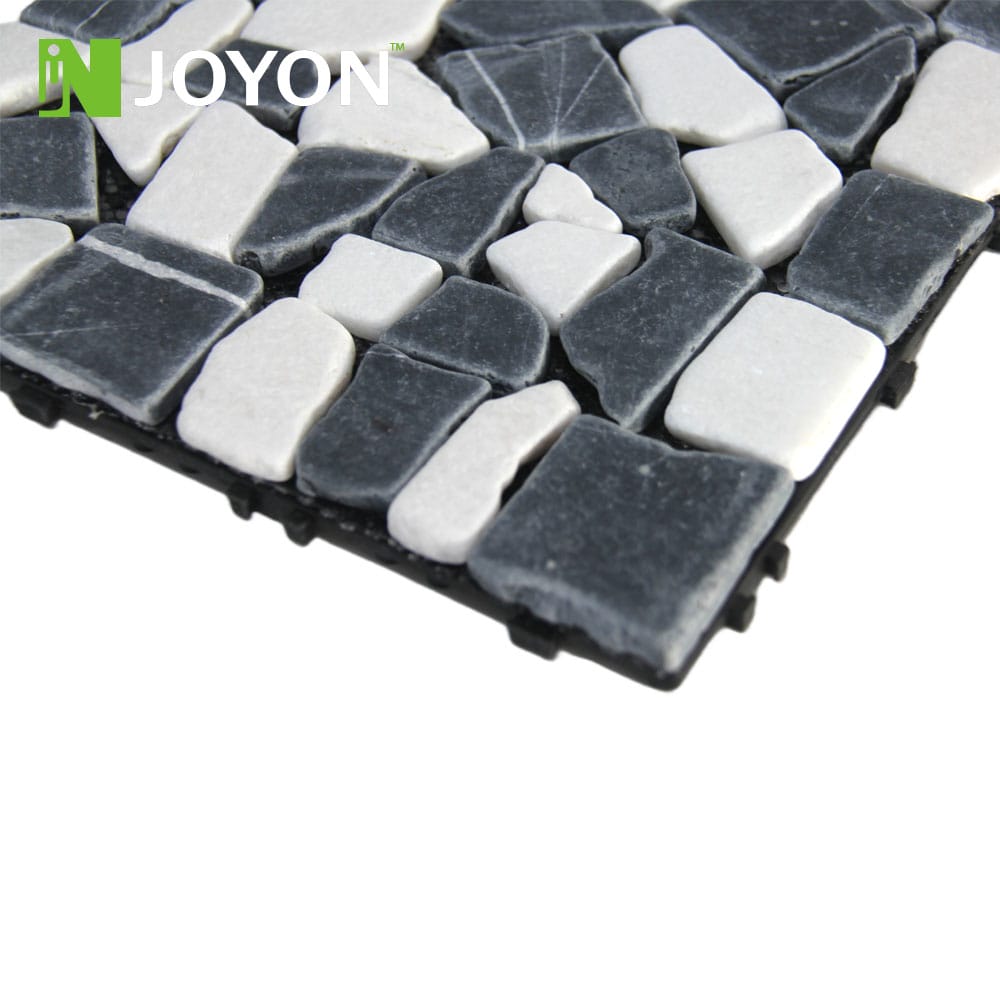 Black and White Color-blocking Pure Natural Real Stone Sliced Marble Interlocking Deck Tile