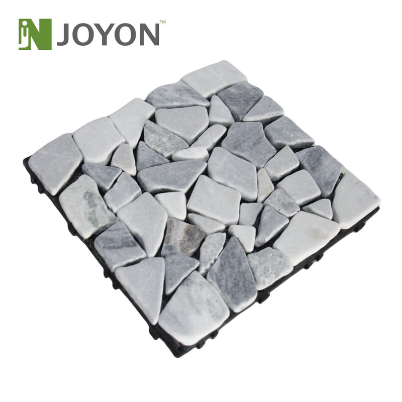 Gray and White Color-blocking Pure Natural Real Stone Sliced Marble Interlocking Deck Tile