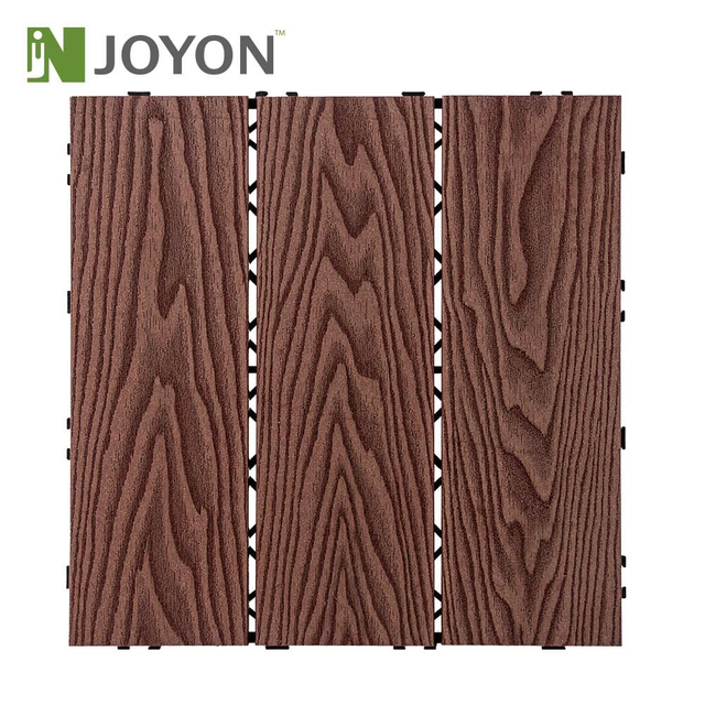 Rosewood Straight 3 Slats 3D-Embossing WPC Interlocking Deck Tile